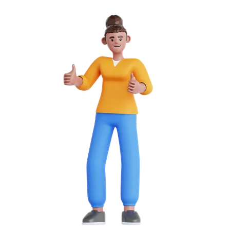 Frau gibt zwei Daumen hoch  3D Illustration