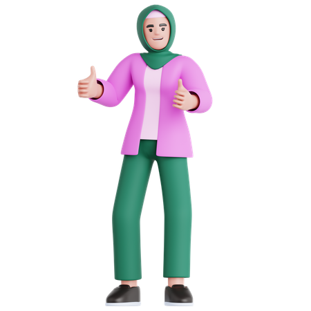 Frau gibt zwei Daumen hoch  3D Illustration