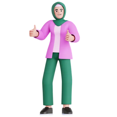 Frau gibt zwei Daumen hoch  3D Illustration