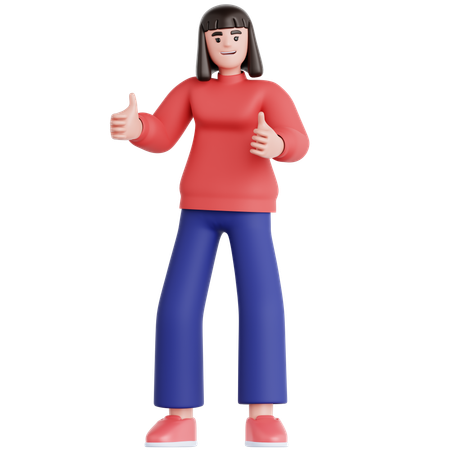 Frau gibt zwei Daumen hoch  3D Illustration