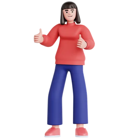 Frau gibt zwei Daumen hoch  3D Illustration