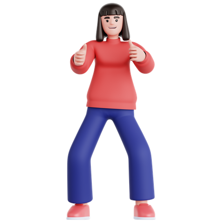 Frau gibt zwei Daumen hoch  3D Illustration