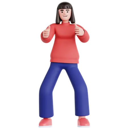 Frau gibt zwei Daumen hoch  3D Illustration