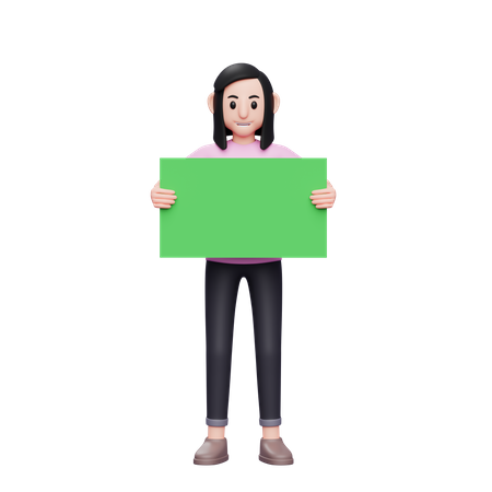 Frau hält ein grünes Banner  3D Illustration