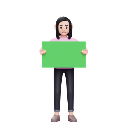 Frau hält ein grünes Banner  3D Illustration