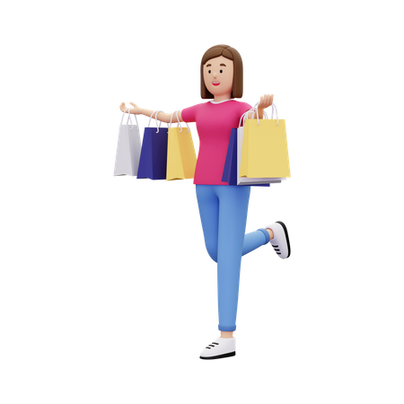 Frau mit Einkaufstüten  3D Illustration