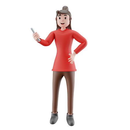 Frau hält Handy  3D Illustration