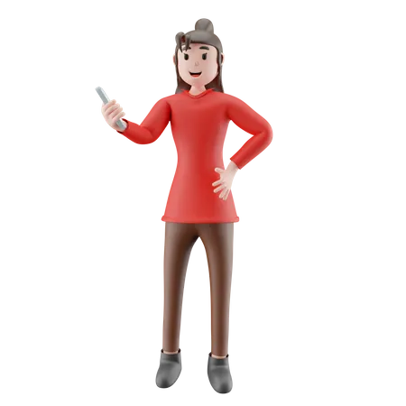 Frau hält Handy  3D Illustration