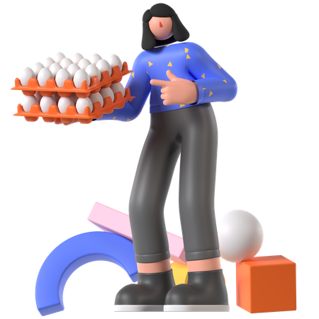 Frau hält Hühnereier  3D Illustration