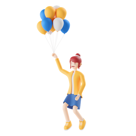 Frau mit Luftballons  3D Illustration