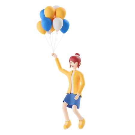 Frau mit Luftballons  3D Illustration