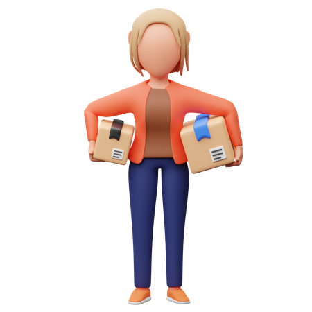 Frau hält Paket  3D Illustration