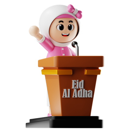 Frau hält Rede auf dem Podium  3D Illustration