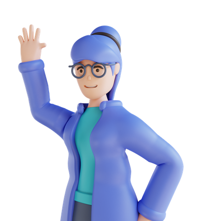 Frau hey hallo mit winkender Hand  3D Illustration