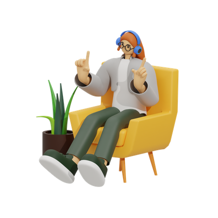 Frau hört Lied auf dem Sofa  3D Illustration