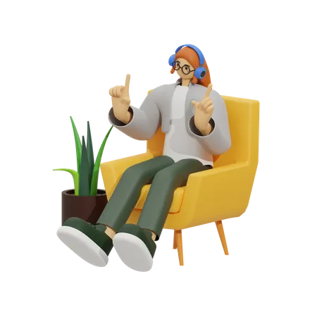 Frau hört Lied auf dem Sofa  3D Illustration