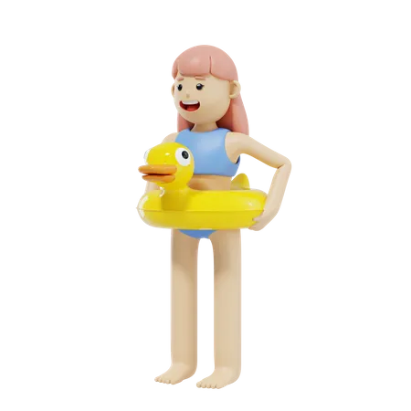 Frau im schwimmenden Ring  3D Illustration