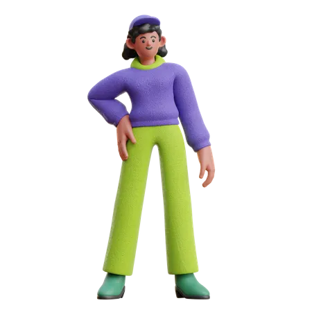 Frau in cooler Pose  3D Illustration