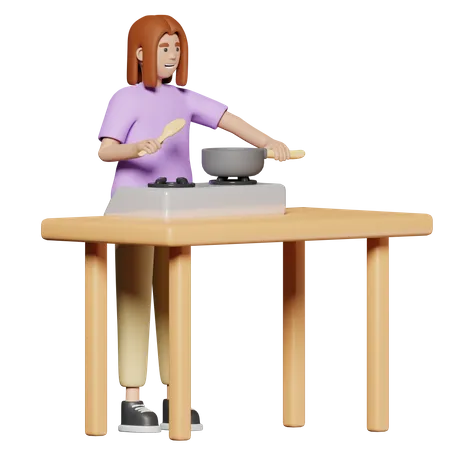 Frau beim Kochen  3D Illustration