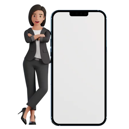 Frau lehnt sich am Telefon  3D Illustration