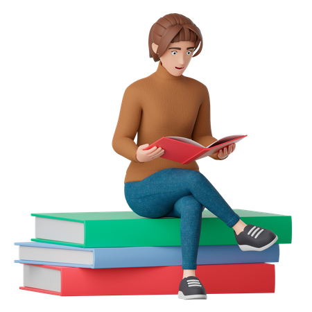 Frau liest Buch  3D Illustration