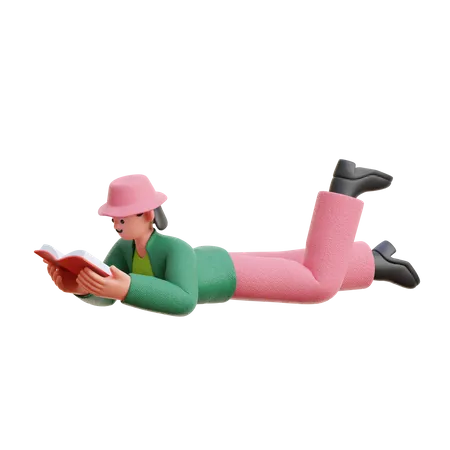 Frau liest ein Buch im Schlaf  3D Illustration