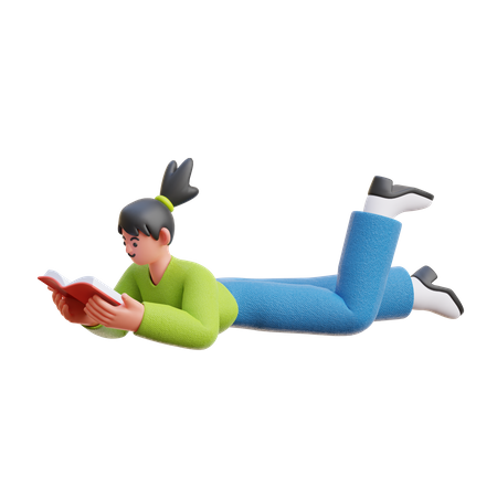 Frau liest ein Buch im Schlaf  3D Illustration