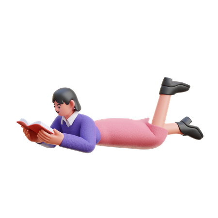 Frau liest ein Buch im Schlaf  3D Illustration