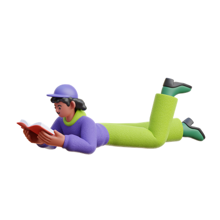 Frau liest ein Buch im Schlaf  3D Illustration