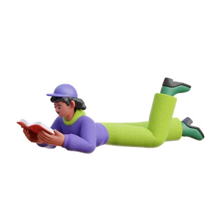 Frau liest ein Buch im Schlaf  3D Illustration