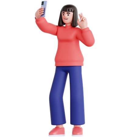 Frau macht ein Selfie  3D Illustration