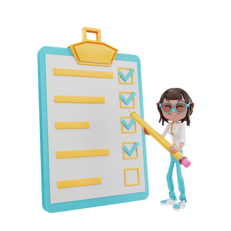 Frau macht Genehmigung in Checkliste  3D Icon