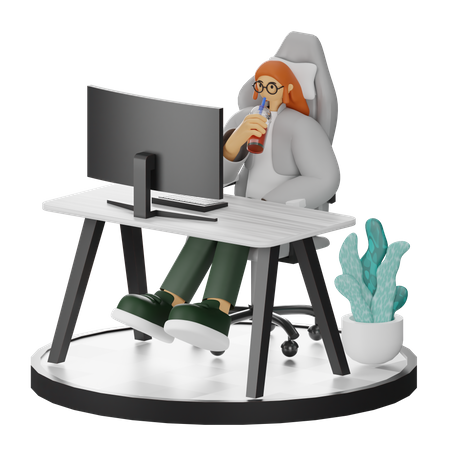 Frau macht nach der Arbeit Kaffeepause  3D Illustration