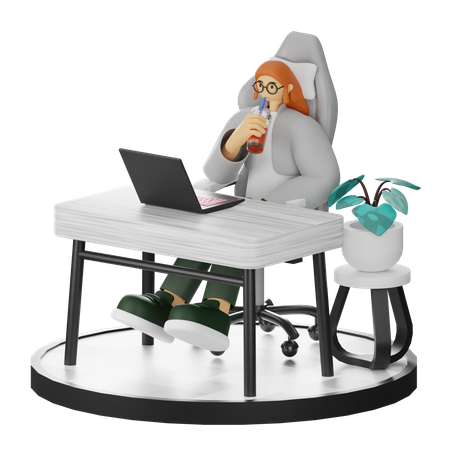 Frau macht nach der Arbeit Kaffeepause  3D Illustration