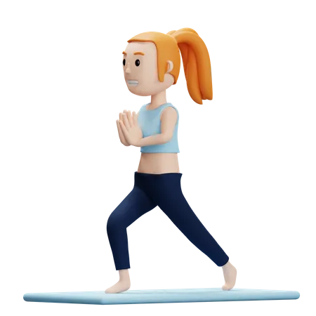 Frau macht Yoga-Pose „Kriegerin“  3D Illustration