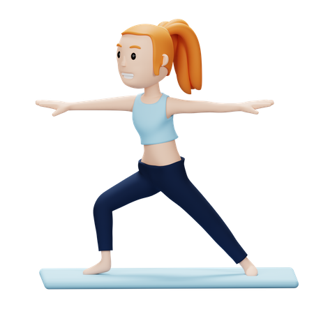 Frau macht Yoga-Pose „Kriegerin“  3D Illustration