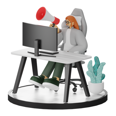 Frau macht Marketing  3D Illustration