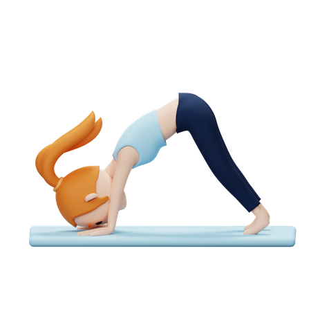 Frau macht nach unten gerichtete Yoga-Pose  3D Illustration