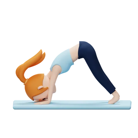 Frau macht nach unten gerichtete Yoga-Pose  3D Illustration