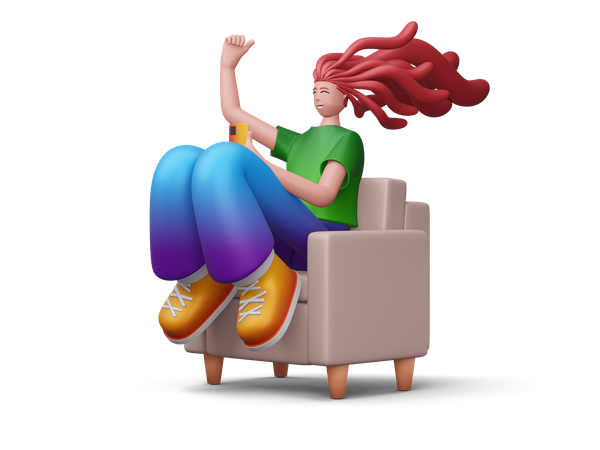 Frau macht Online-Shopping, während sie auf dem Sofa sitzt  3D Illustration