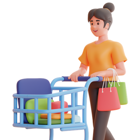 Frau mit Einkaufswagen  3D Illustration