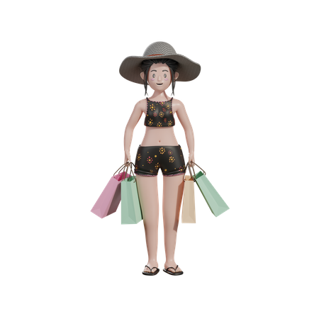 Frau mit Einkaufstüten  3D Illustration