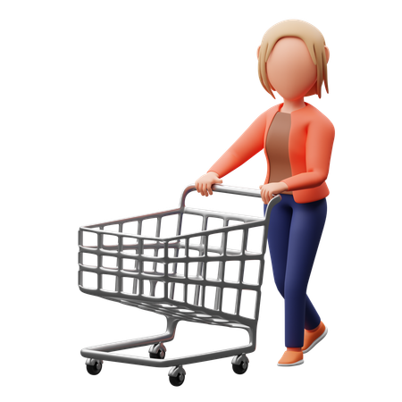 Frau mit Einkaufswagen  3D Illustration