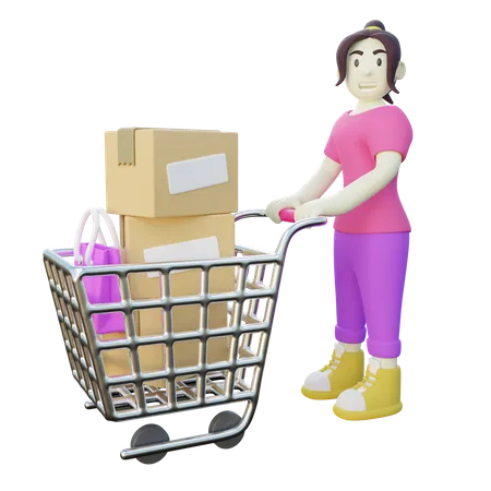 Frau mit Einkaufswagen  3D Illustration