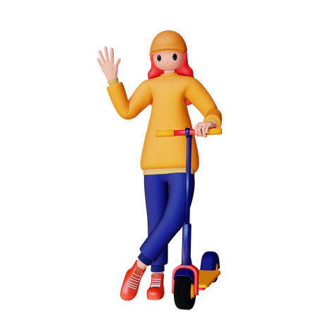 Frau mit Elektroroller  3D Illustration