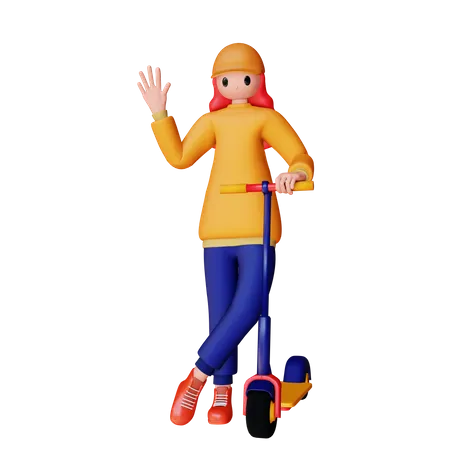 Frau mit Elektroroller  3D Illustration