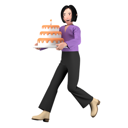 Frau mit Geburtstagstorte  3D Illustration