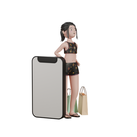 Frau mit leerem Handy-Bildschirm  3D Illustration