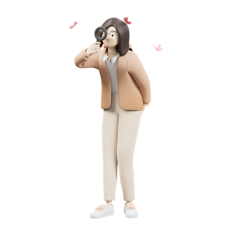 Frau mit Lupe  3D Illustration