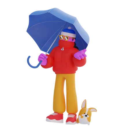 Frau mit Regenschirm  3D Illustration